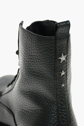 Grained Leather STARS Lace-up Combat Boots embellished with Star-shaped Studs