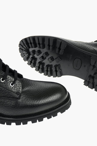 Grained Leather STARS Lace-up Combat Boots embellished with Star-shaped Studs