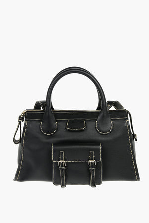 Grained Leather EDITH Day Bag with Ecru Stitchings