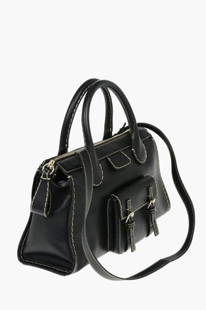 Grained Leather EDITH Day Bag with Ecru Stitchings