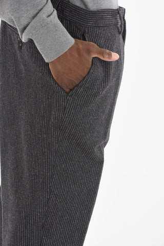 Wool-blend Single-pleated Chino Pants with Elasticated Band Waist