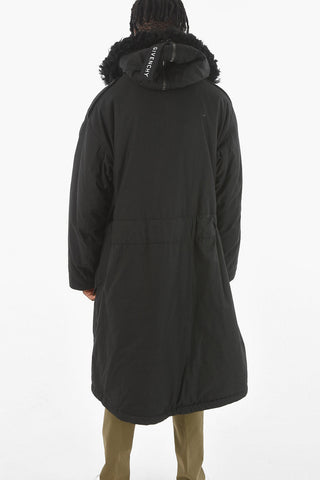 Belted Padded Parka with Real-fur Hood