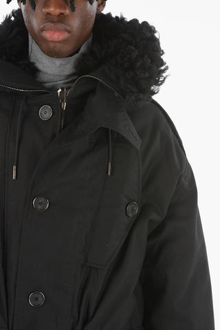 Belted Padded Parka with Real-fur Hood
