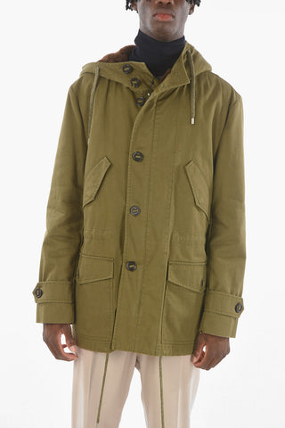 Ramié-blend Fur-hooded Parka with Removable Padding