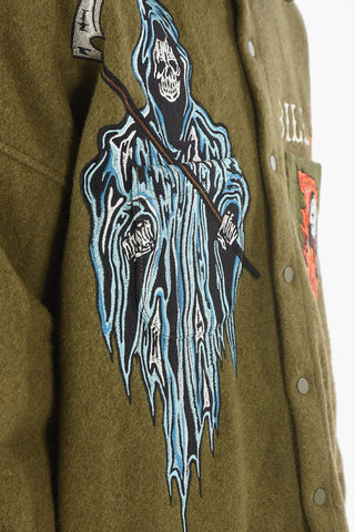 Embroidered Boiled Wool Quilted Overshirt