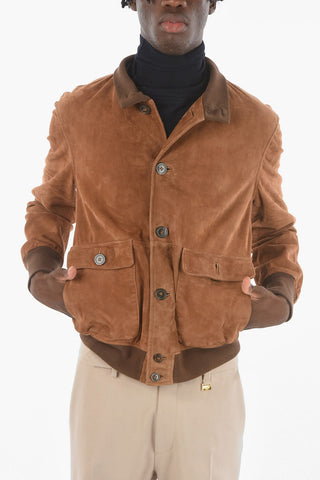 Suede Leather Bomber With Front Pockets