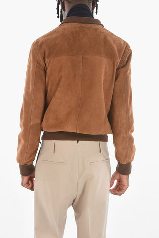 Suede Leather Bomber With Front Pockets