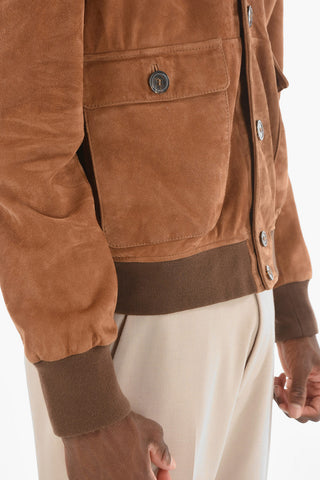 Suede Leather Bomber With Front Pockets
