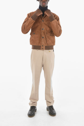 Suede Leather Bomber With Front Pockets