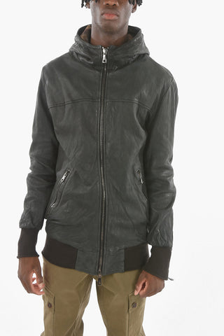 Side Pockets Hooded Leather Jacket