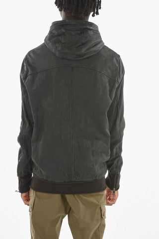Side Pockets Hooded Leather Jacket