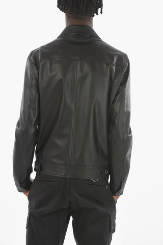 Giubbotto in Pelle Foderato Con Chiusura Zip