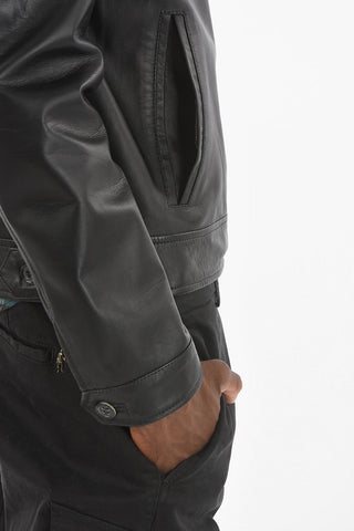 Giubbotto in Pelle Foderato Con Chiusura Zip
