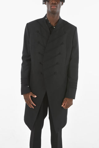 Mohair Canvas Wool LONG OFFICER Tailored Coat with Asymmetrical Hem