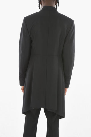 Mohair Canvas Wool LONG OFFICER Tailored Coat with Asymmetrical Hem