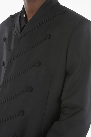 Mohair Canvas Wool LONG OFFICER Tailored Coat with Asymmetrical Hem