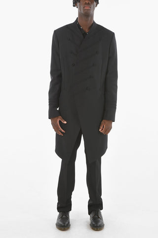 Mohair Canvas Wool LONG OFFICER Tailored Coat with Asymmetrical Hem