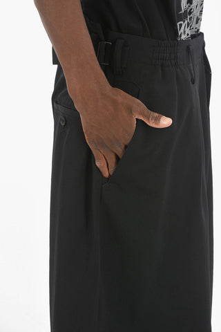 POUR HOMME Wool Double-pleated Shorts with Adjustable Waist