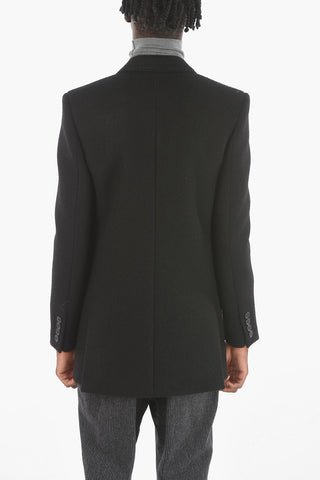 Lined Double Breasted Wool Blend Coat With Flap Pockets