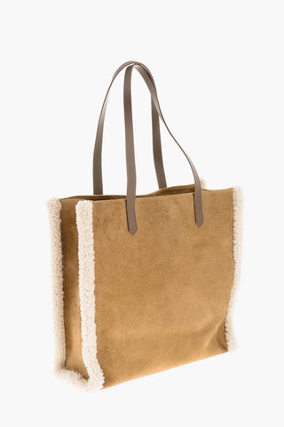 Suede Leather CALIFORNIA Tote Bag with Bouclé Wool Detailings