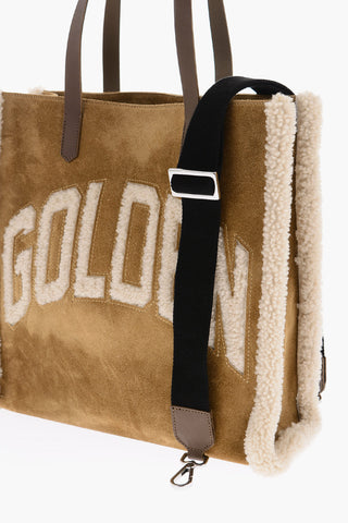 Suede Leather CALIFORNIA Tote Bag with Bouclé Wool Detailings