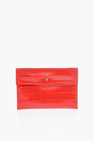 Croco-effect Leather Envelope Clutch with Skull Detailing