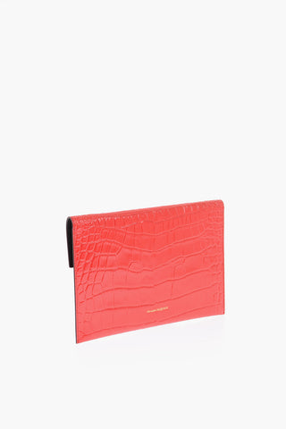 Croco-effect Leather Envelope Clutch with Skull Detailing