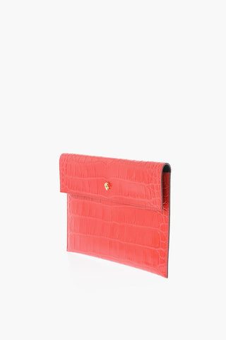Croco-effect Leather Envelope Clutch with Skull Detailing