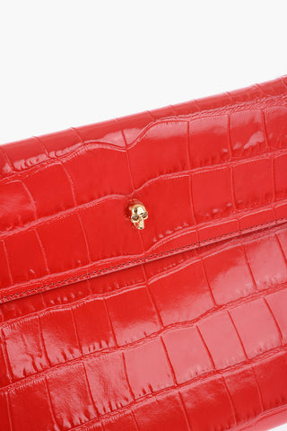 Croco-effect Leather Envelope Clutch with Skull Detailing