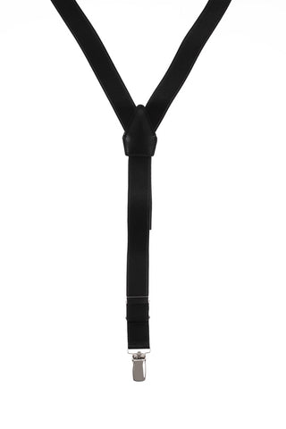 Solid Color Stretch Suspenders with Leather Details