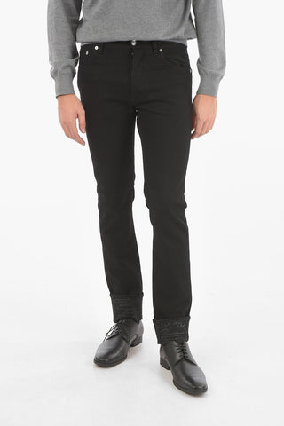 Stretchy Denim 5-pocket Jeans with Printed Cuffed Ankles 17cm