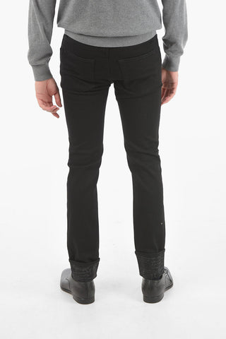 Stretchy Denim 5-pocket Jeans with Printed Cuffed Ankles 17cm