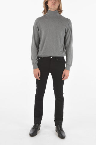 Stretchy Denim 5-pocket Jeans with Printed Cuffed Ankles 17cm