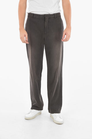 Acid Wash Brushed Cotton Straight-leg Pants