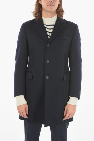 Gabardine Wool Single-breasted Coat with Notch Lapel