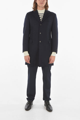 Gabardine Wool Single-breasted Coat with Notch Lapel