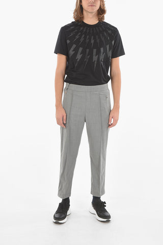 Gabardine Low-rise Pants with Contrasting Side Pipings
