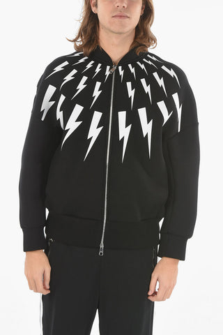Zip-up FAIR-ISLE THUNDERBOLT Bomber Sweatshirt with Print