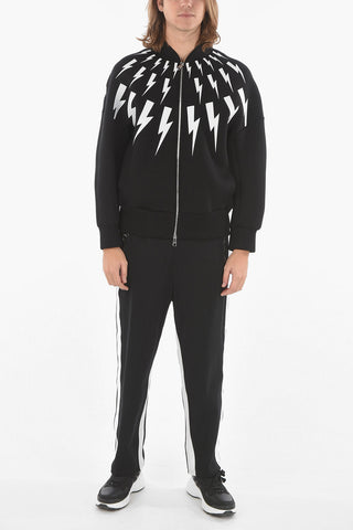 Zip-up FAIR-ISLE THUNDERBOLT Bomber Sweatshirt with Print