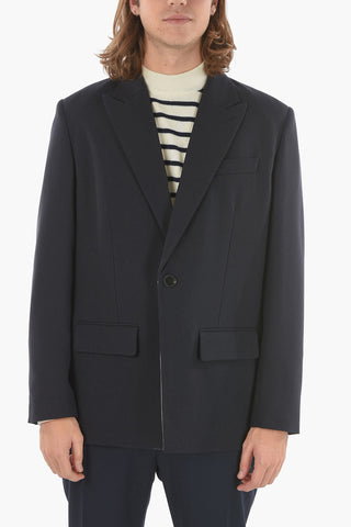 Virgin Wool 1-button Blazer with Peak Lapel