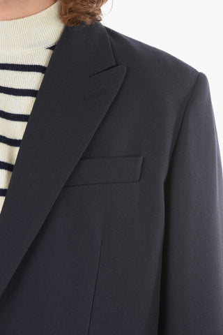 Virgin Wool 1-button Blazer with Peak Lapel