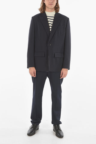 Virgin Wool 1-button Blazer with Peak Lapel