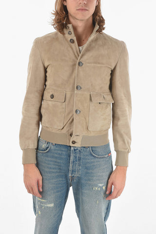Suede Leather Jacket With Front Patch Pockets