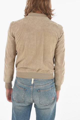 Suede Leather Jacket With Front Patch Pockets