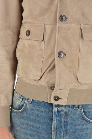 Suede Leather Jacket With Front Patch Pockets