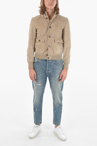 Suede Leather Jacket With Front Patch Pockets
