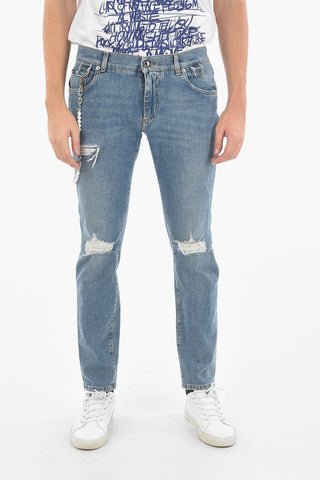 Distressed Skinny jeans embellished with Pearl Chain 16cm