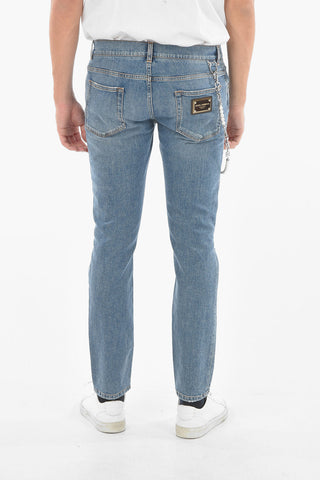 Distressed Skinny jeans embellished with Pearl Chain 16cm