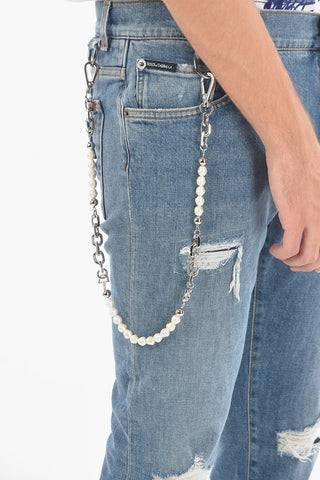 Distressed Skinny jeans embellished with Pearl Chain 16cm