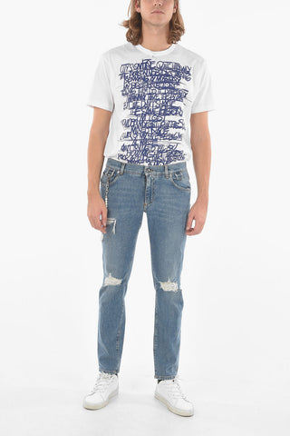 Distressed Skinny jeans embellished with Pearl Chain 16cm